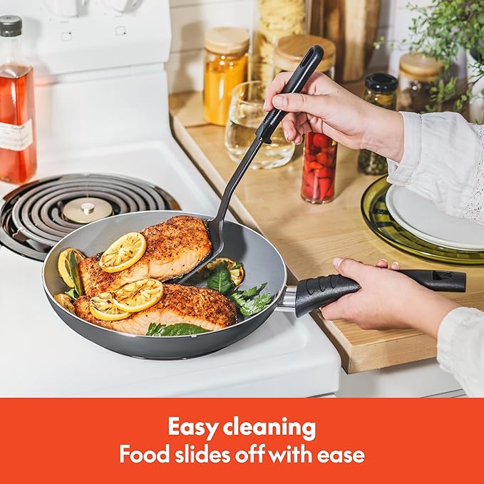 bella Cookware Set with Glass Lids with Nonstick, PFOA Free and Scratch Resistant Surface, Aluminum Bakeware, Pots and Pans, Storage Bowls & Utensils, Compatible with All Stovetops, 21 Piece, Gray