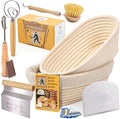 Sourdough Bread Baking Supplies Starter Kit, Banneton Proofing Basket Oval 11" Set of 2, Basket Gift Set