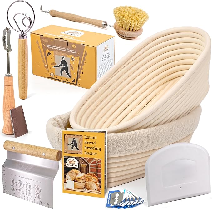 Sourdough Bread Baking Supplies Starter Kit, Banneton Proofing Basket Oval 11" Set of 2, Basket Gift Set