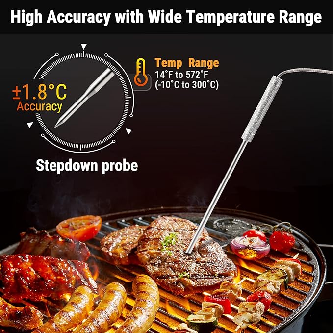 ThermoPro TP20B Black 500FT Wireless Meat Thermometer with Dual Meat Probe, Digital Cooking Food Meat Thermometer Wireless for Smoker BBQ Grill Thermometer, NSF Certified