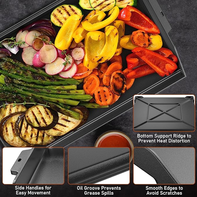 Cast Iron Griddle for Stove Top Griddle for Gas Grill Universal Flat Top for Grill Plate with Extra High Sidewalls for All Gas Grills and 4 Burner Range Oven, 23" x 16" Matte Porcelain Enamel