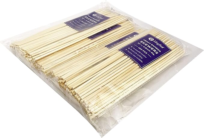 KingSeal Renewable Bamboo Heavy Weight Kebab Skewers, BBQ Sticks, 10 Inches x 3.8 mm Diameter, Retail Pack - 4 Bags of 100 (400 Count)
