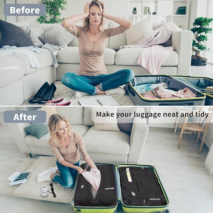 Vacuum Bag for Travel, Professional IPX8 Waterproof Reusable Vacuum Compression Bags for Travel Suitcases, Durable Space Saver Bag(3 PACK,With Pump)