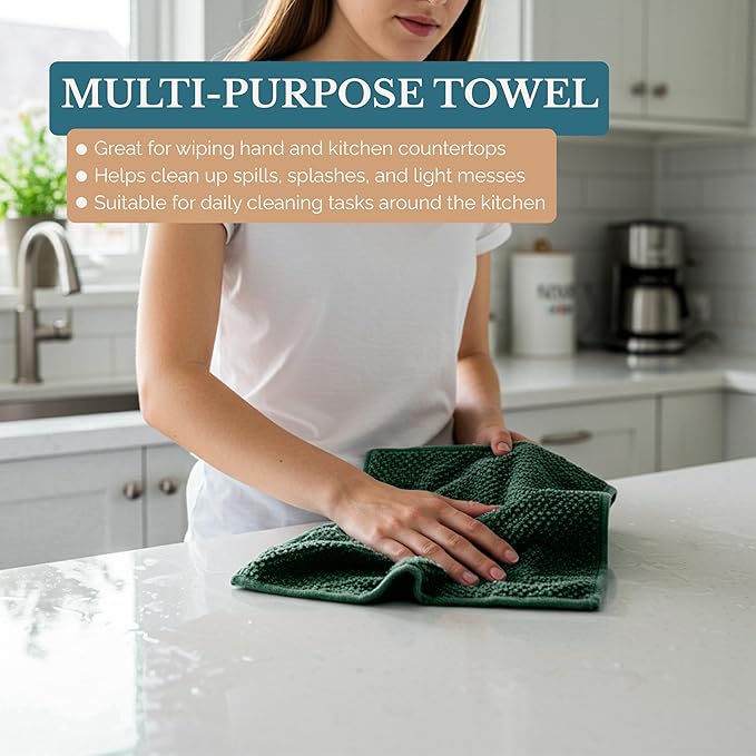 Casa Platino Kitchen Towel and Hand Towels for Kitchen – Cotton Dishcloths 8 Piece Set – Earthy Tones Meet Practical Design for Cooking, Drying, and Prep Flow – Olive