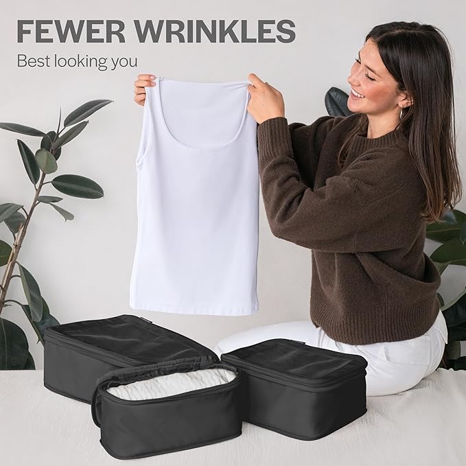 Aerotrunk Compression Packing Cubes for Travel - Luggage Organizer Bags - Double Zipper Packing Cubes for Suitcases (4-Pack, Black)