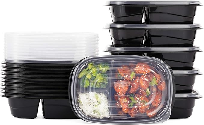 Rubbermaid 32-Piece Food Storage Containers with 2 Compartments and Lids for Lunch, Meal Prep, and Leftovers, Dishwasher Safe, 4.7-Cup, Black