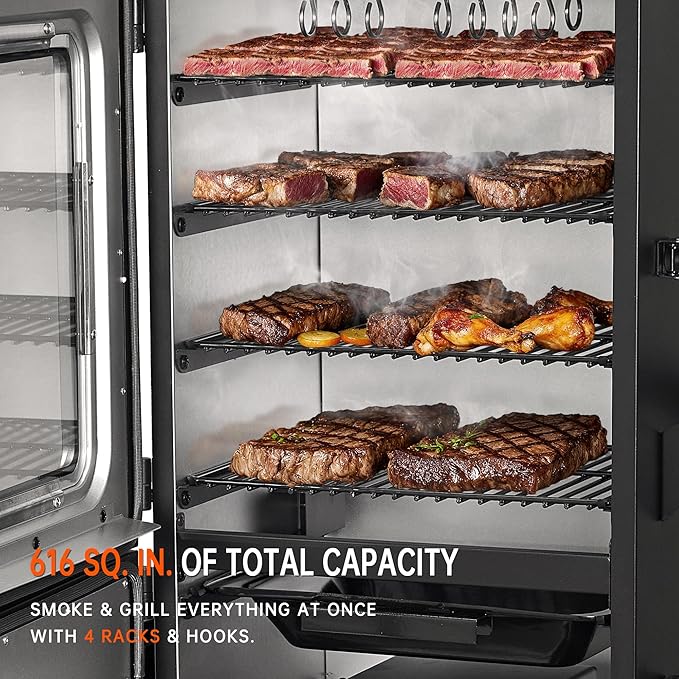Electric Smoker with Cover & Meat Probe, Vertical 4-Rack Pellet BBQ Smoker Grill, 616 sq in Cooking Space, Digital LED Control for Outdoor Smoking Ribs, Brisket, Chicken & Sausage
