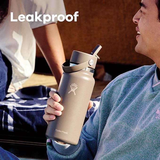 Hydro Flask Water Bottle - Insulated Stainless Steel - Wide Mouth Flex Straw Lid, Non Spill, Leakproof and Refillable in 32 Oz Botanical Bliss Coconut