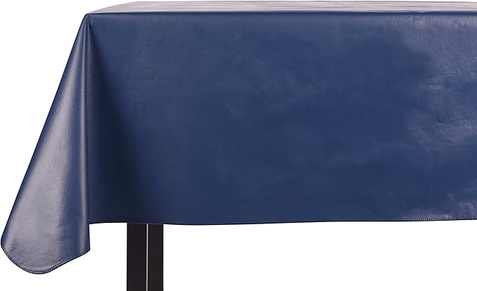 Yourtablecloth Heavy Duty Vinyl Rectangle or Square Tablecloth – 6 Gauge Heavy Duty Tablecloth – Flannel Backed – Wipeable Tablecloth with Vivid Colors & Many Sizes 52 x 120 Navy