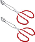 MSY BIGSUNNY 10 Inch Stainless Steel Scissor Tongs, Heavy Duty Cooking Tongs with Soft Handles, Multi-function Serving Tongs for Barbecue, Salad, Buffet, Fry (Set of 2, Red)