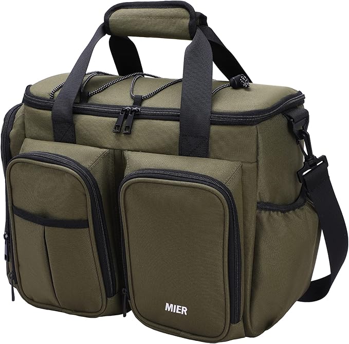 MIER Lunch Box for Men Heavy Duty Insulated Lunch Bag 20 Cans Large Leakproof Soft Cooler Bags with Multiple Pockets for Picnic Work Travel (Army Green)