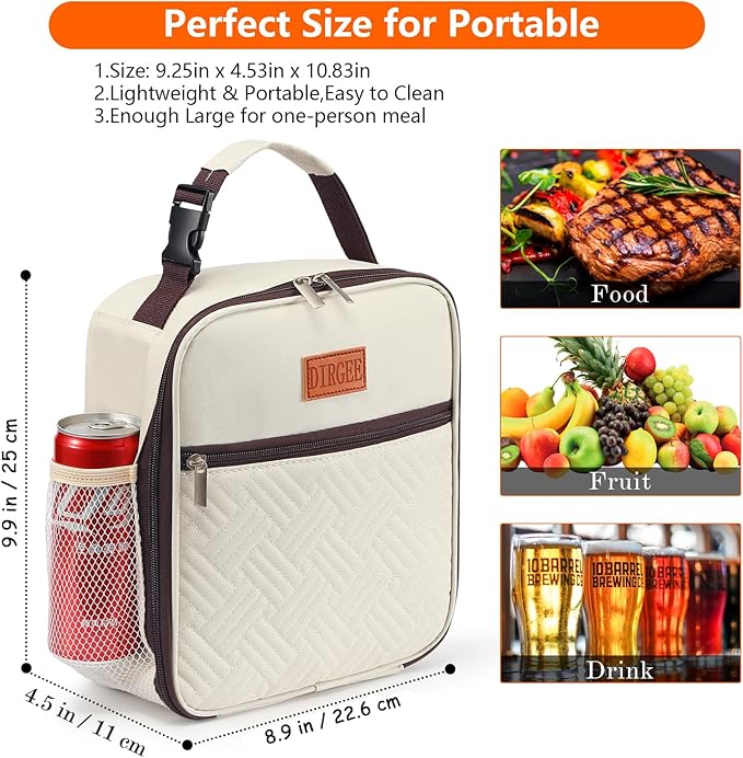 Lunch Bag for Women Insulated Lunch Bag For Men Adults Small Lunch Bag for Office Work - Leakproof Freezable Cooler Bag Reusable Portable Lunch Box (White)