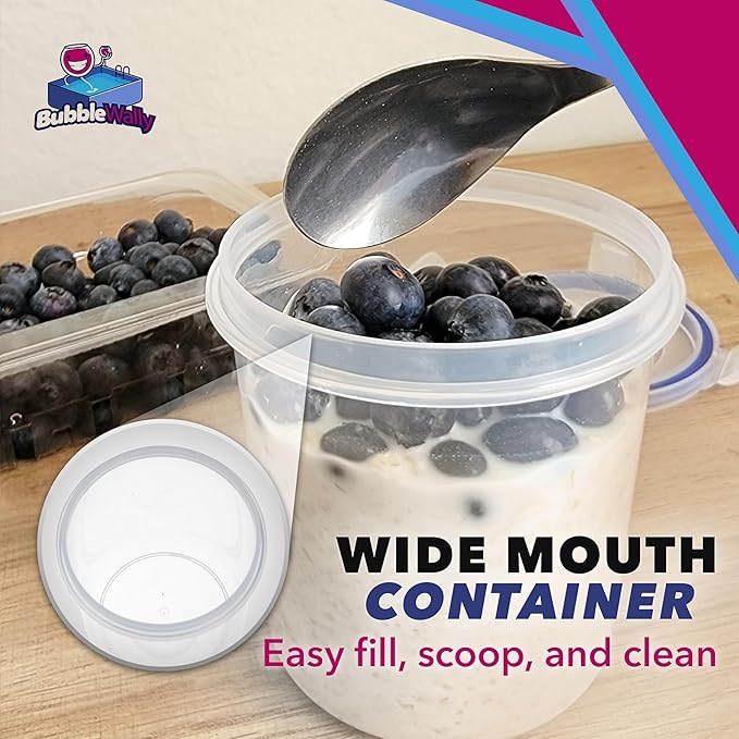 Overnight Oats Container with Lids (4-Piece set) - 16 oz Plastic Containers with Lids - Oatmeal Container to go | Portable Cereal and Milk Container on the go | Airtight Snap Lock Storage Jars