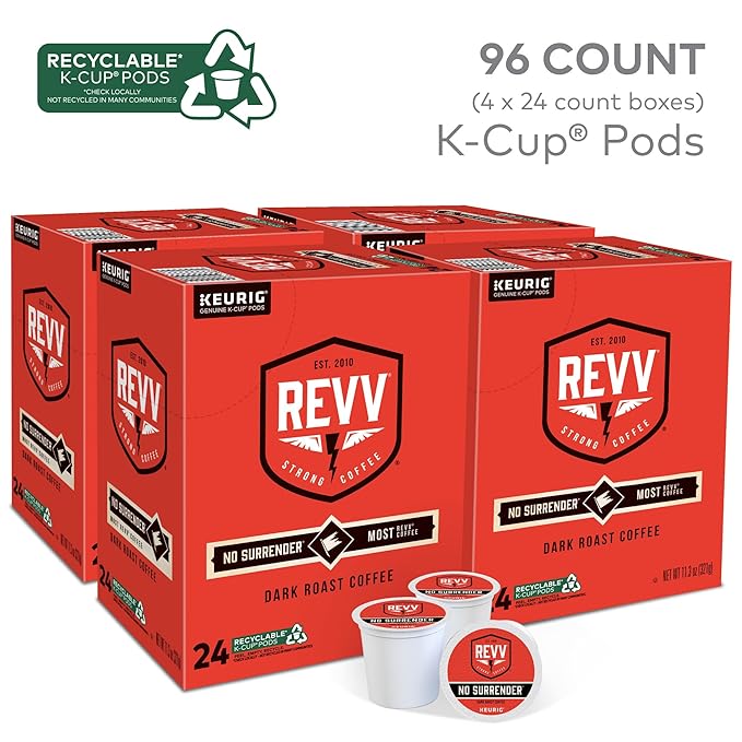 REVV No Surrender Keurig Single-Serve K-Cup Pods, Dark Roast Coffee, 96 Count