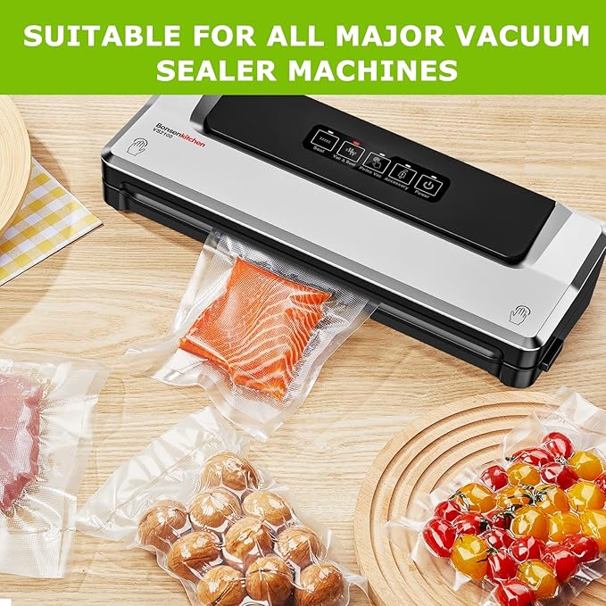 Bonsenkitchen Vacuum Sealer Bags,400 Quart 8" x 12" Precut Food Sealer Bags, Commercial Grade, BPA Free, Heavy Duty, Customized Size Vacuum Bags for Vac Storage, Meal Prep or Sous Vide Cooking, VB14