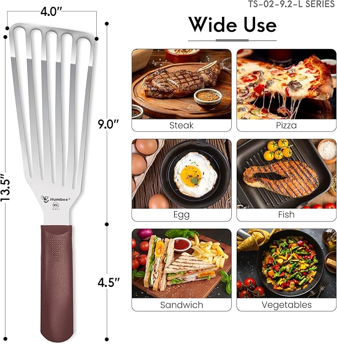 9 Inches Fish Turner, Slotted Fish Spatula Dishwasher Safe NSF (Left Hand), Shovel Brown