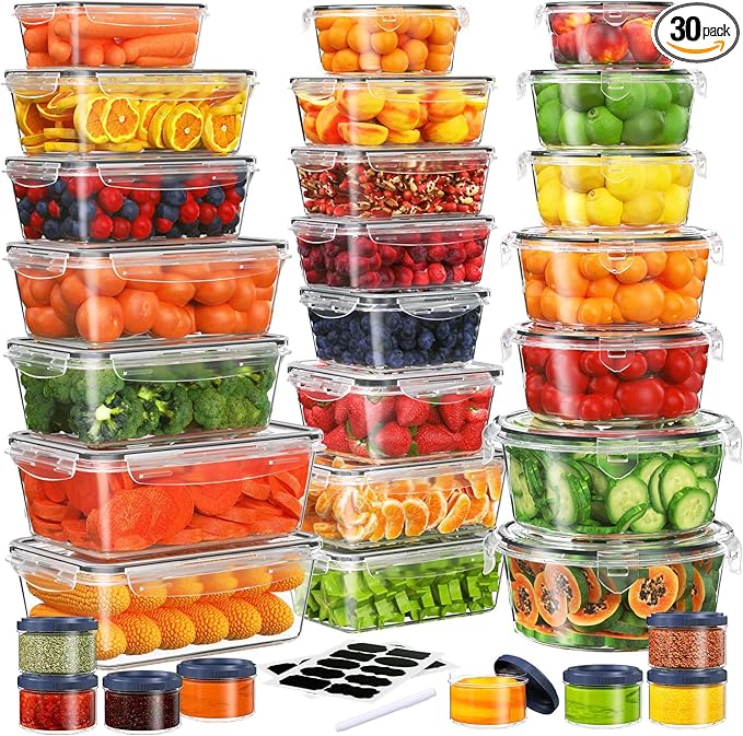 KITHELP 60-Piece Large Food Storage Containers Set - Leakproof, BPA-Free Plastic with Lids Airtight for Kitchen Storage and Organization Reusable with Labels Pen- Microwave Dishwasher Freezer Safe