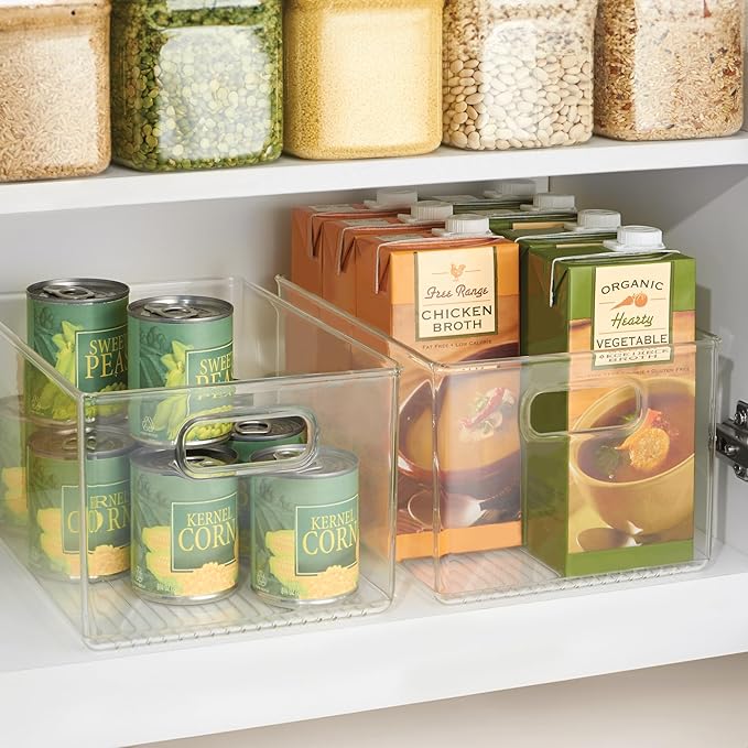 InterDesign iDesign Pantry Organizer Bins with Handles - Storage Bins for Cabinets or Fridge - Set of 2 - Clear