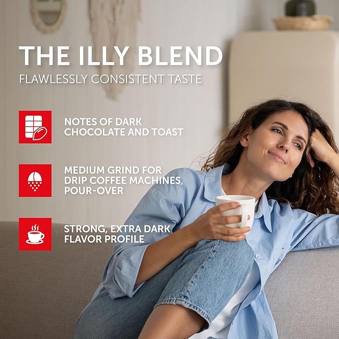 Illy Ground Drip Coffee - Forte Extra Bold Roast Coffee - Rich & Strong Flavor - 100% Arabica - Pre-Ground for Drip Pour Over - Pressurized Packaging Sealed for Freshness - 8.8oz (Pack of 6)