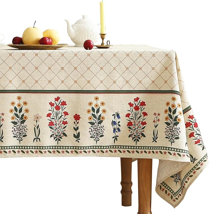 ISAENNE Designer Vintage Linen Floral Square Tablecloth,Fall Colorful Modern Table Cloth,Wrinkle Resistant Decor Tablecloths for Dining Thanksgiving Kitchen Christmas,67"*67"-Bertina E