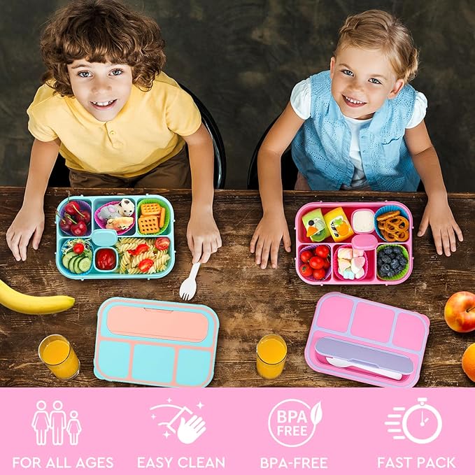 MaMix Bento Lunch Box, 4-Compartment Adult & Kids Lunch Containers (1300ML, Purple)