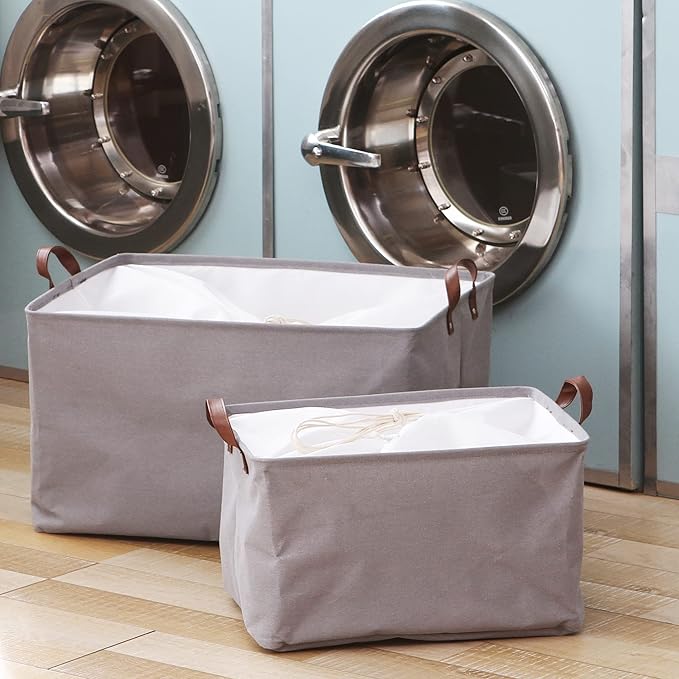 Hinwo 31L Large Storage Bins, Closet Organizers and Storage, Shelf Baskets, Foldable Clothes Storage Baskets with Handles, Containers for Clothing, Blanket, Towels, Toys, Bedding (Gray)