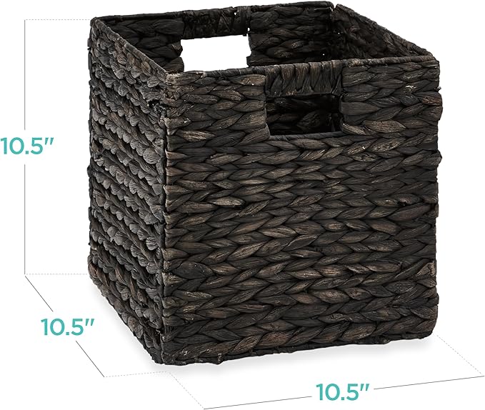 Best Choice Products 10.5x10.5in Pack of 5 Cube Storage Baskets, Water Hyacinth Multipurpose Collapsible Organizers, Handwoven Laundry Totes for Laundry, Living Room, Kids Room & Nursery - Black