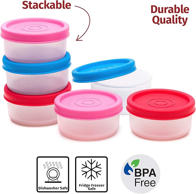 SIGNORA WARE Condiment Containers with Lids- 6 pk. 1.3 oz.Salad Dressing to go Small Food Storage Containers- Sauce Cups Leak proof Reusable Plastic BPA free for Lunch Box Picnic Travel