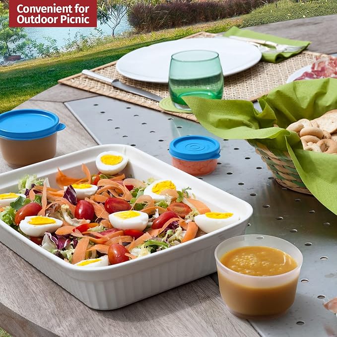 Condiment Cups Containers with Lids- 8 pk. 2.3 oz.Salad Dressing Container to go Small Food Storage Containers with Lids- Sauce Cups Leak proof Reusable Plastic BPA free for Lunch Box Picnic Travel
