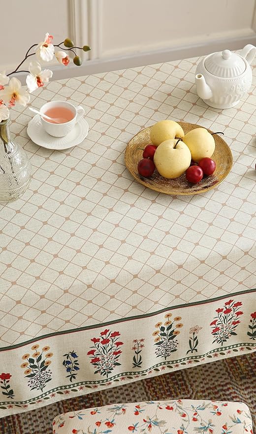 ISAENNE Designer Vintage Linen Floral Square Tablecloth,Fall Colorful Modern Table Cloth,Wrinkle Resistant Decor Tablecloths for Dining Thanksgiving Kitchen Christmas,67"*67"-Bertina E