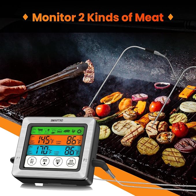 SMARTRO ST54 Dual Probe Digital Meat Thermometer for Cooking Food Kitchen Oven BBQ Grill with Timer Mode and Commercial-Grade Probes