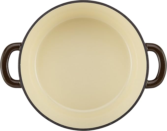 Ayesha Curry Cast Iron Enamel Casserole Dish/ Casserole Pan / Dutch Oven with Lid - 6 Quart, Brown Sugar