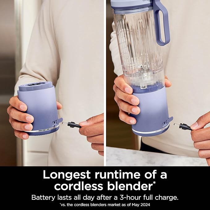 Ninja Blast Max, Portable Blender + Twist & Go, Personal Smoothie, Blend, Ice Crush, 3 Programs, Cordless, 22 oz removable Vessel, Dishwasher Safe, Leakproof, Lavender, BC251LD