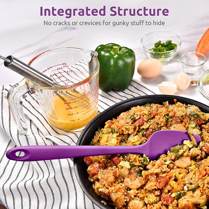 U-Taste Silicone Cooking Spoon Spatula: 480ºF Heat Resistant Food Grade 11.38" Flexible Rubber Kitchen Spoonula, Seamless Pastry Bowl Scraper for Mixing Stirring Scraping in Nonstick Cookware (Purple)