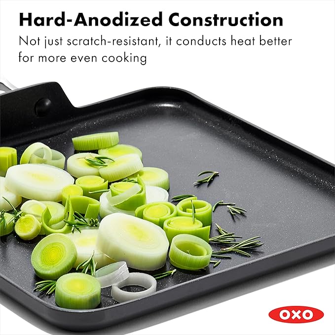 OXO Enhanced 11" Griddle Pan, PFAS-Free Ceramic Nonstick, Durable Hard Anodized Cookware, Scratch Resistant, Stainless Steel Handle, Good Grips, Dishwasher Safe, Oven safe, Black