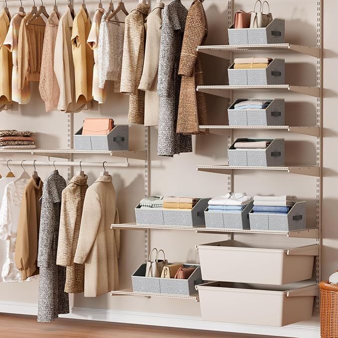 Storage Bins for Shelves - Large Trapezoid Closet Shelf Organizer, Fabric Organization Bins with Handles, Storage Baskets for Clothes, Towel, Purse, 4 Pack, Light Gray