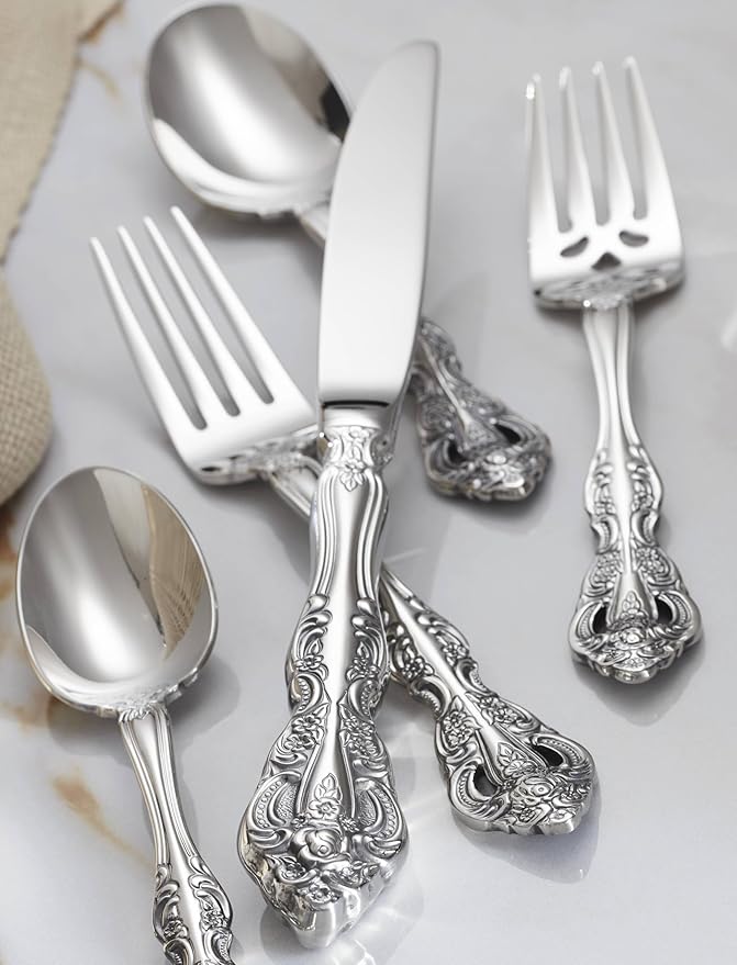 Oneida Michelangelo Fine Flatware Teaspoons, Set of 4 , 18/10 Stainless Steel, Silverware Set, Dishwasher Safe