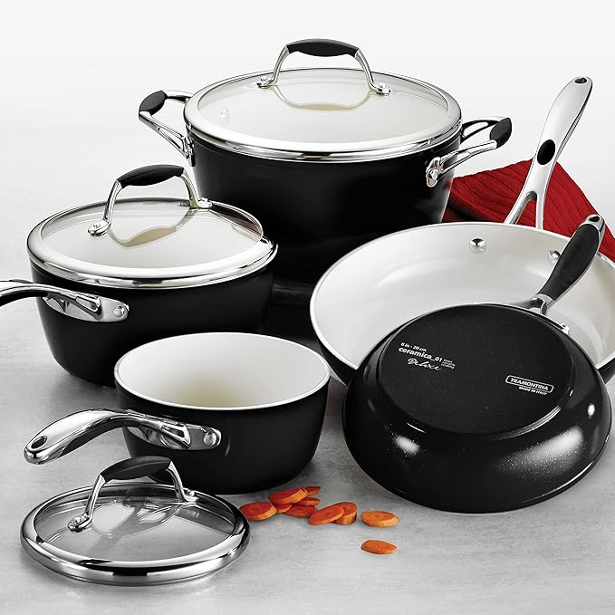 Tramontina Ceramica Deluxe 8-Piece Cookware Set with Lids, Ceramic Non Stick Pots and Pans Kitchen Set, Oven-Safe, Metallic Black