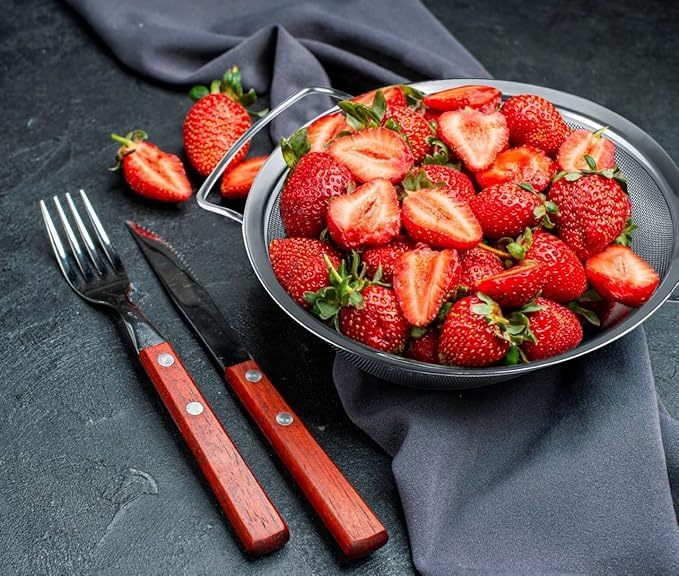 9" Large Extra Fine Mesh Strainer with Thermo Plastic Rubber Handle - Sieve Fine Mesh Stainless Steel - Ideal to Strain Pasta, Quinoa and Rice