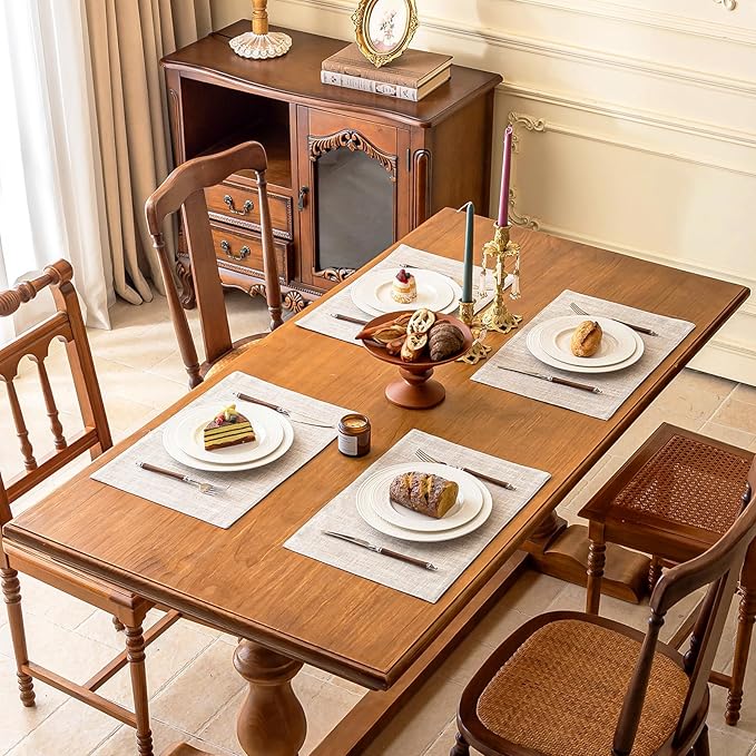 KXN Placemats Set of 6, Dual-Layer Thickened Faux Linen Table Mats, Heat Resistant & Wrinkle-Free, Machine Washable Cloth Place Mats for Kitchen Dining Indoor Outdoor (Cream Beige)