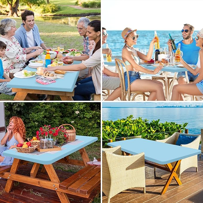 homing Rectangle Table Cloth Cover, Waterproof Polyester Elastic Fitted Tablecloth, Fits for 4 Foot Folding Tables, Washable Table Protector for Picnic, Camping, Outdoor (Light Blue, 24" x 48")