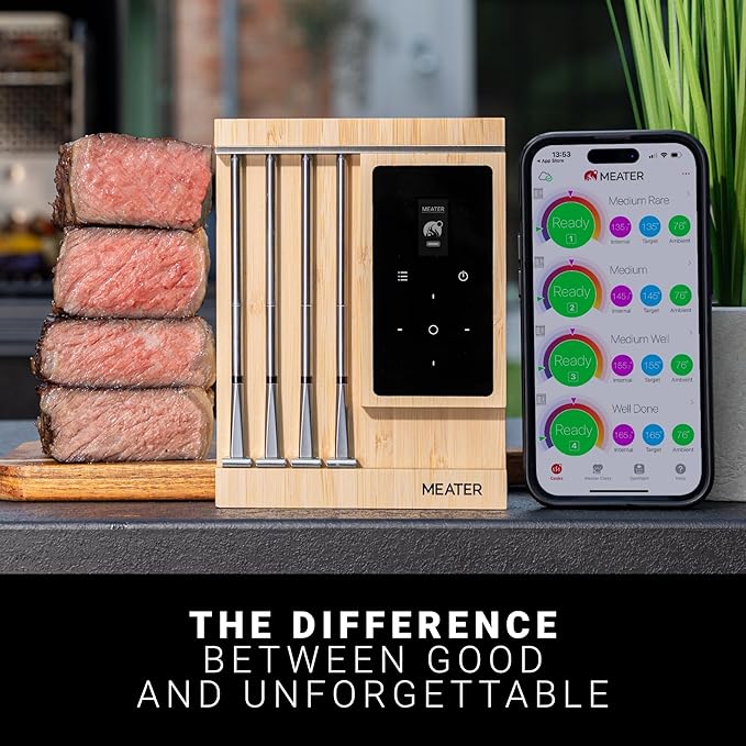 MEATER Pro XL: Wireless Smart Meat Thermometer | 4 Multi-Sensor Probes | Bluetooth & WiFi | 1000°F Heat Resistance | Certified Accuracy for BBQ, Oven, Grill, Smoker, Air Fryer, Deep Fryer, Sous Vide