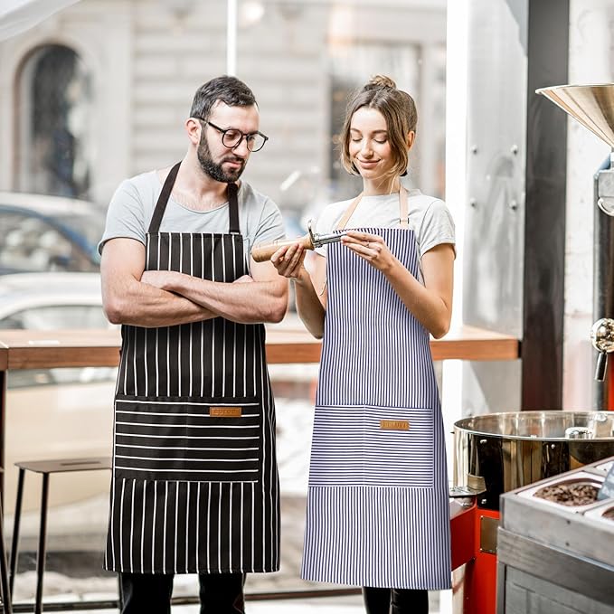 2 Pack Adjustable Bib Apron with 2 Pockets Chef Cooking Kitchen Restaurant Aprons for Women Men