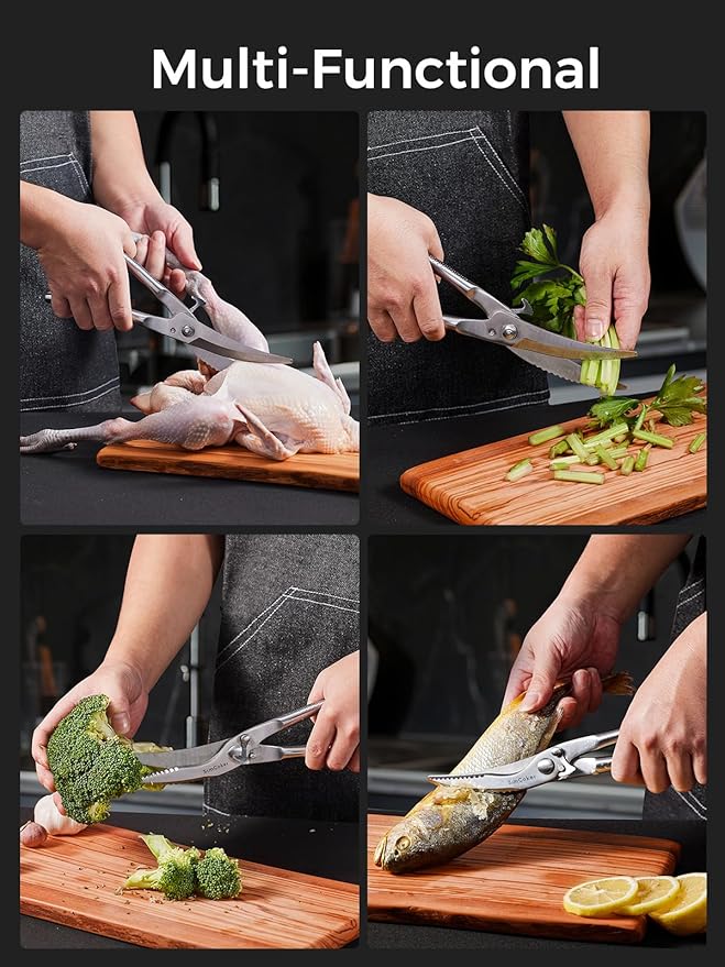 Full Steel Poultry Shears Heavy Duty, Professional Bone Cutting Scissors for Chicken, Meat, Turkey & Fish, Sharp & Durable Kitchen Shears, Dishwasher Safe