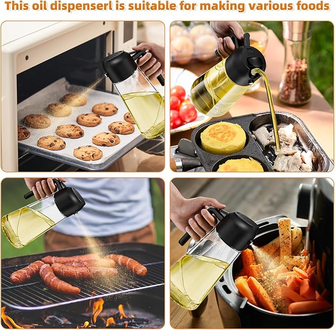 Marbrasse Oil Dispenser for Kitchen,20 OZ /600ml Leakproof Glass Oil Bottle Olive Oil Container with Auto Flip Cap for Kitchen Cooking (Black)