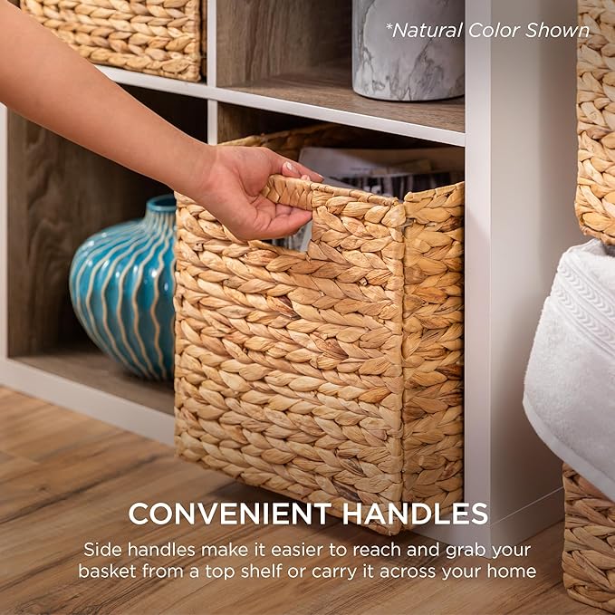 Best Choice Products 10.5x10.5in Pack of 5 Cube Storage Baskets, Water Hyacinth Multipurpose Collapsible Organizers, Handwoven Laundry Totes for Laundry, Living Room, Kids Room & Nursery - White