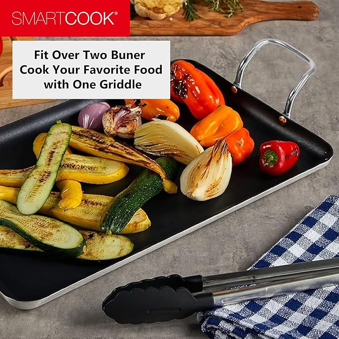 19inch Nonstick Double Griddle Pan, Comales para Tortillas Griddle Pan Burner Skillet with Handles for Stove Top - Coating & Heat Resistant for Frying, Searing, Grilling, Browning