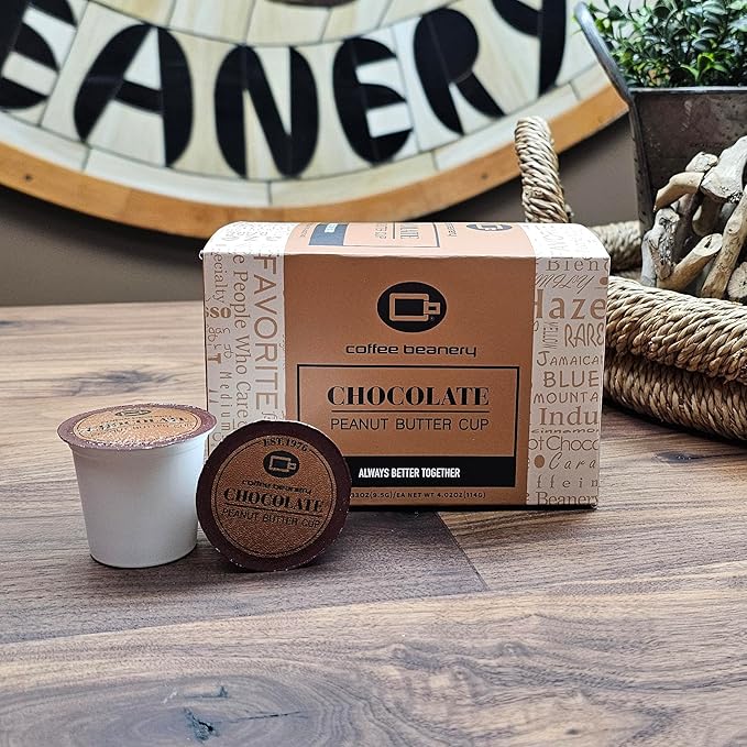 By Coffee Beanery, Chocolate Peanut Butter Cup Decaf Coffee Pods - Medium Roast - Flavored 12ct