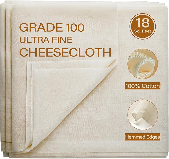 eFond Cheesecloth, 18 Square Feet Grade 100 Cheese Cloths for Straining Reusable, Washable, Lint Free and Ultra Fine Mesh Unbleached Pure Cotton Muslin Cloths for Cooking with Hemmed 2 Edges (2 Yards)
