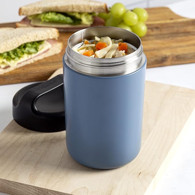 Goodful Stainless Steel Food Jar, Double Wall Vacuum Sealed Insulated Food Storage Container with Carry Handle Lid, 16-Ounce, Deep Blue
